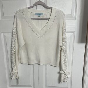 Women's Cream Sweater with Lace Sleeves
